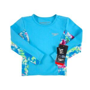 Speedo Girls Infinite Tie-Dye Long-Sleeve Rashguard – Blue Atoll, 12M